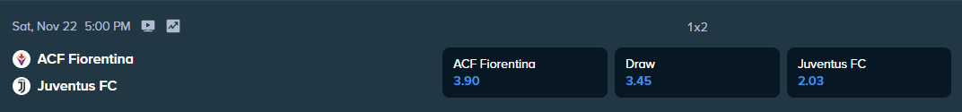 stake.com betting odds for the serie a match between juventus and fiorentina 